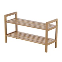 Modern Bamboo 2-Shelf Shoe Rack - Holds up to 8-Pair of Shoes - £87.45 GBP