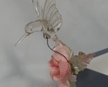 Vtg Glass Hummingbird with Pink Flower Handcrafted Figurine, With Clip-on - $7.76