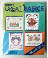 Bucilla Great Basics Set of 4 Stamped Cross Stitch Samplers 8&quot; x 10&quot; Fab... - £9.81 GBP