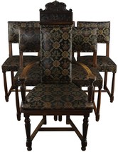 Antique Dining Chairs Chair Set 6 French 1900 Wood Upholstery Leaf Quatrefoil - £2,820.76 GBP