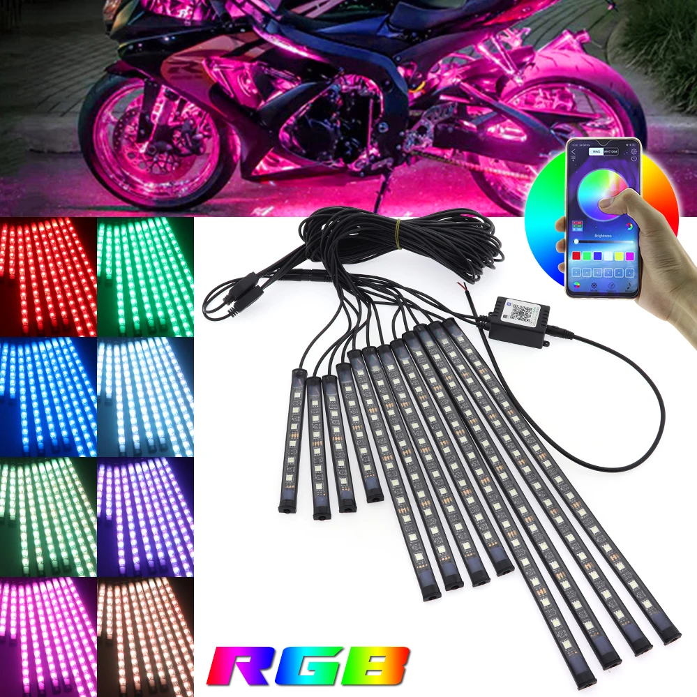 motorcycle led light strip 12pcs RGB LED Strips Motorcycle Under Glow Light Neon - £201.18 GBP