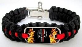 Firefighter Skull Punisher Red Line Flag Paracord Survival Bracelet 8&quot; 8... - £6.90 GBP