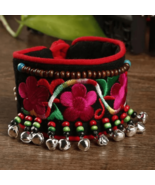 Embroidered Floral Bracelet Bells and Beads | Ethnic Charm Jewelry #1201 - $28.78 CAD