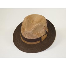 Men's Bruno Capelo Belvedere 2-Tone Straw Style Fedora Hat BD959 Tan Brown image 2