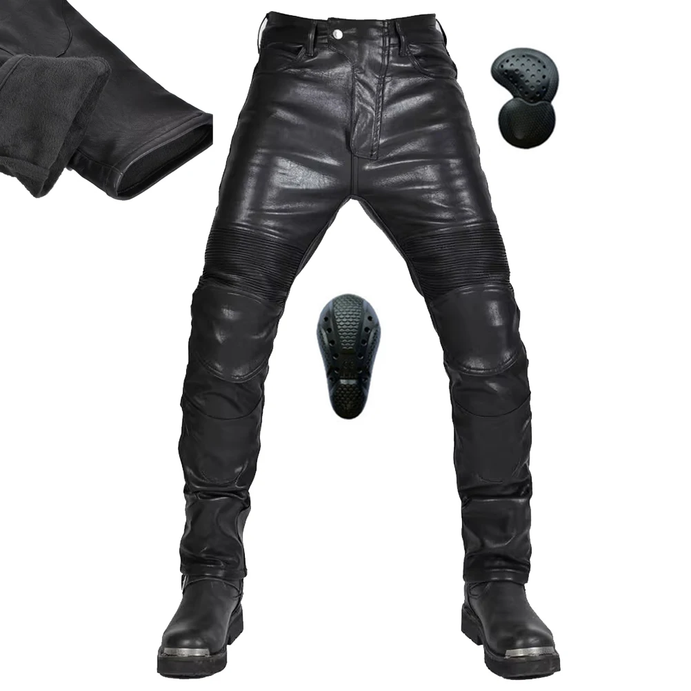 Winter Men Motorcycle Riding Pants Plus Velvet Windproof Waterproof PU Leather - £86.31 GBP