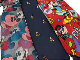 Mickey Mouse Ties Lot 3 Disney The Tie Works Vintage Silk &amp; Other Goofy ... - $37.22