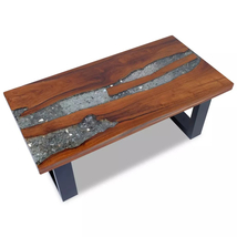 Handmade Resin Coffee Table With Metal Legs Wood Rectangle Livingroom Table - £215.54 GBP