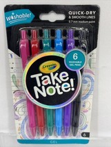 Crayola Take Note Washable Gel Pens 6 Pens Quick Dry 0.7mm Medium Point - £4.00 GBP
