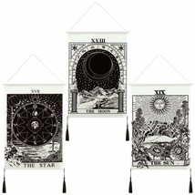 3 Pieces Tarot Card Tapestry Moon Star And Sun Tapestry Mountain Tapestry Black  - $29.99