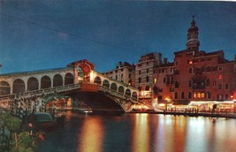 Venezia Ponte di Rialto Unposted Postcard Vintage Rialto Bridge by Night Italy - £11.66 GBP