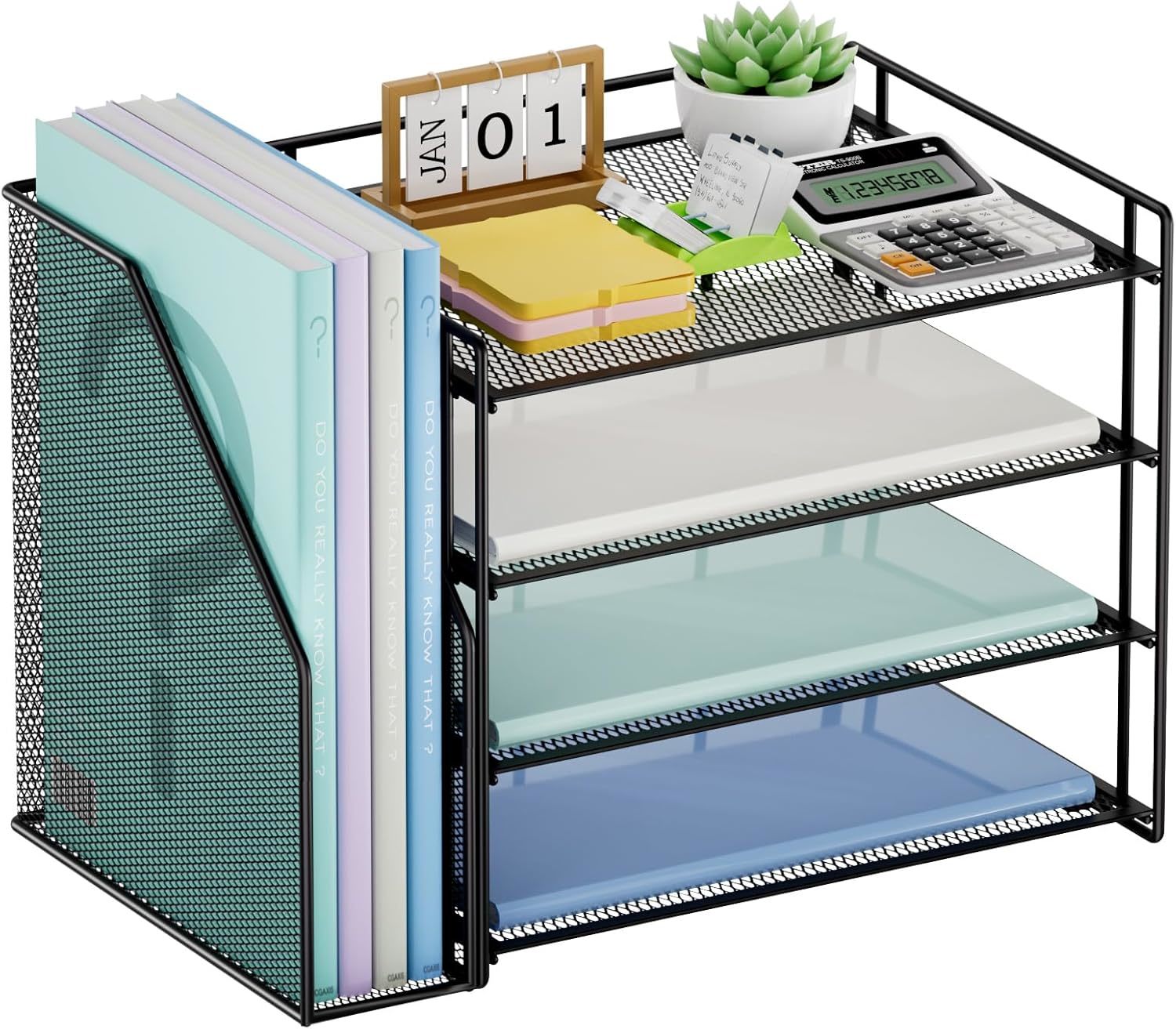Marbrasse Desk Organizer And Accessories，4-Tier Paper Letter Tray, Black - $31.94