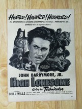 Vintage 1950 High Lonesome John Barrymore Jr Full Page Original Movie Ad... - $6.64