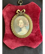 Miniature Portrait of French Lady Unique Velvet Frame - $164.99