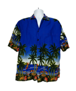 Fun Wear Mens Hawaiian Button Front Shirt XL Beach Palm Trees Surfing - £26.36 GBP