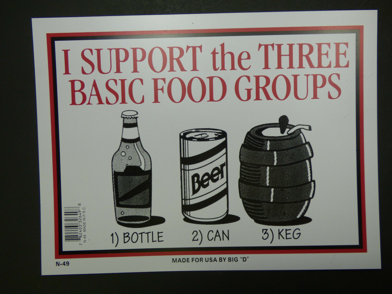 I Support the Three Basic Food Groups Bottle Can Keg Funny Bar Sign 9&quot;x1... - $4.99