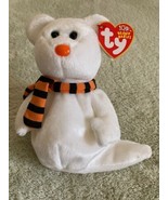 NEW Ty QUIVERS White Fleece Beanie Babgly Bear Ghost Orange Black Scarf Toy - $8.78 CAD