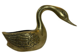 VTG MID-CENTURY CAST BRASS SWAN FIGURINE PLANTER PLANT HOLDER 9x5.5 NOST... - £16.53 GBP