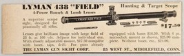 1937 Print Ad Lyman 438 Field Rifle Scopes Bausch &amp; Lomb Lens Middlefiel... - $9.28