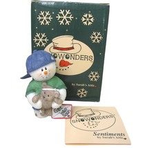 Snowonders Get Well Soon Figurine Sarah&#39;s Attic Snowman Boy with Bear xmas vtg - $9.85