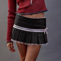 Y2K Mini Skirt Women&#39;s Coquette Striped E-girl Cute Bow Tie Low Waist - £13.98 GBP+