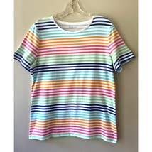 Talbots Sz L Crewneck Tee Shirt Magnolia Striped Stretch Short Sleeve Mu... - €10,90 EUR