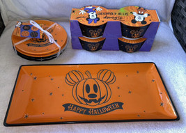Mickey Mouse Ceramic Halloween Black/Orange Pumpkins Snack Plates Tray R... - $99.99