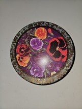 Olive Can Purple Pansy Floral Cookie Storage Tin Round Metallic 1993 - $18.69