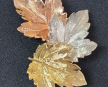 3 Maple Leaves Brooch Pin Gold Silver Cooper Vintage Autumn Fall - $11.99