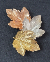 3 Maple Leaves Brooch Pin Gold Silver Cooper Vintage Autumn Fall - £9.36 GBP