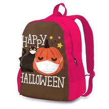 Happy Halloween Cat BackpaPumpkin Charm Polyester Back To School Backpack Unisex - £27.34 GBP