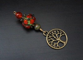 Red carnelian and unakite Summer Garden antiqued Tree of Life Blessingway bead - - £12.58 GBP