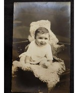 Antique PHOTO CORRESPONDENCE POSTCARD Smiling Baby on Lambskin - £1.55 GBP