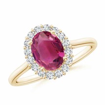 ANGARA Oval Pink Tourmaline Ring with Floral Diamond Halo for Women in 14K Gold - £1,413.31 GBP