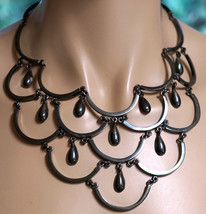 Nice Heavy Drapery Collar Style Antique Sterling Silver Necklace Art Deco - £557.46 GBP