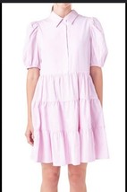 English Factory Pink Stripe Collared Mini Dress Puff Slevee Size M - $44.55