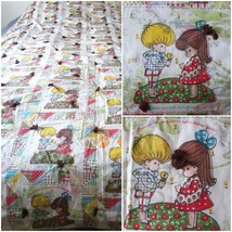 VTG 1970&#39;s Joan Walsh Anglund Dolls Bedspread Twin W/ Yarn Accents 96&quot;×54&quot; - £89.22 GBP