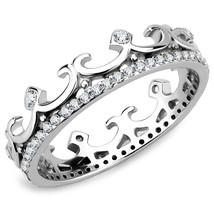 Classic Tiara Style Band Round Cut Eternity Pave CZ Stainless Steel Promise Ring - £49.34 GBP