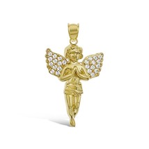 Praying Baby Angel Pendant 10k Yellow Gold Charm 1.4&quot; - £134.67 GBP