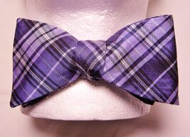 Saddlebred 100% silk Bowtie Adjustable Purple(s) plaid measured self tie... - $10.68