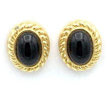 MONET vintage gold-tone oval rope frame earrings - black resin center studs - £14.38 GBP