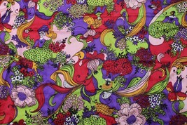 Vtg 2.4 yd Multicolor Satin Psychedelic Floral Orchid Lady Fabric - $64.60