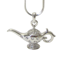 Aladdin&#39;s Lamp Pendant Necklace White Gold Crystal - £10.41 GBP