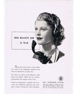 Bell Telephone Print Ad Her Biggest Job Is War 1940s - £7.76 GBP