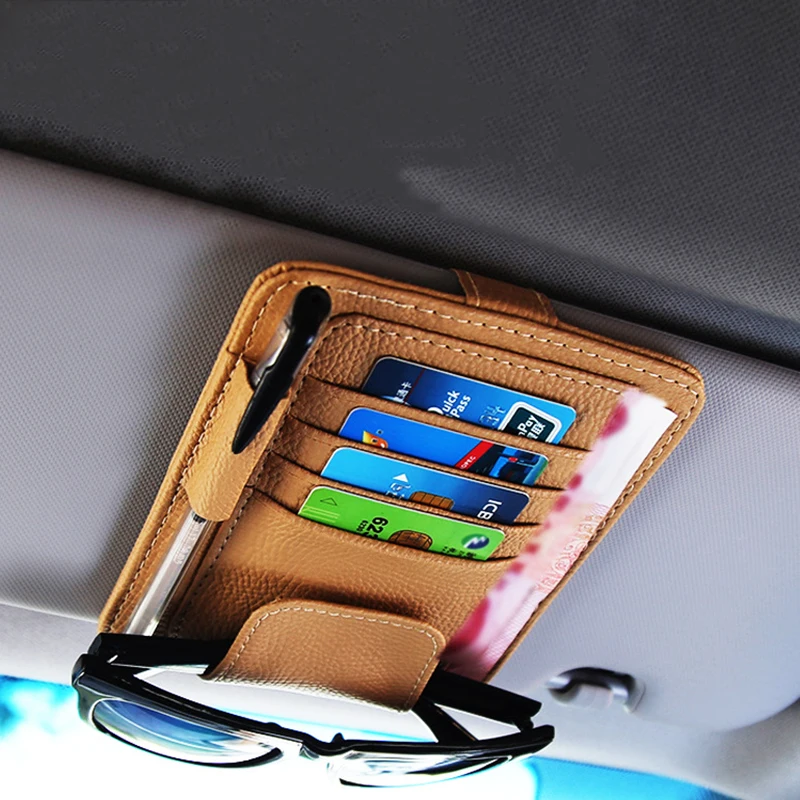 PU Leather Auto Organizer Multifunctional Car Storage Bag Sun Visor Card Holder - £15.27 GBP