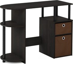 Computer Study Desk In The Furinno Jaya With Brown And Bin. - £54.29 GBP