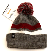 Smartwool Gray &amp; Burgundy Wool Blend Knit Cuff Pom Beanie Youth Boy&#39;s 8-... - £31.10 GBP