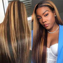 Highlight Wig Brazilian Straight Human Hair Full Wigs Ombre Brown Honey Blonde - £23.69 GBP