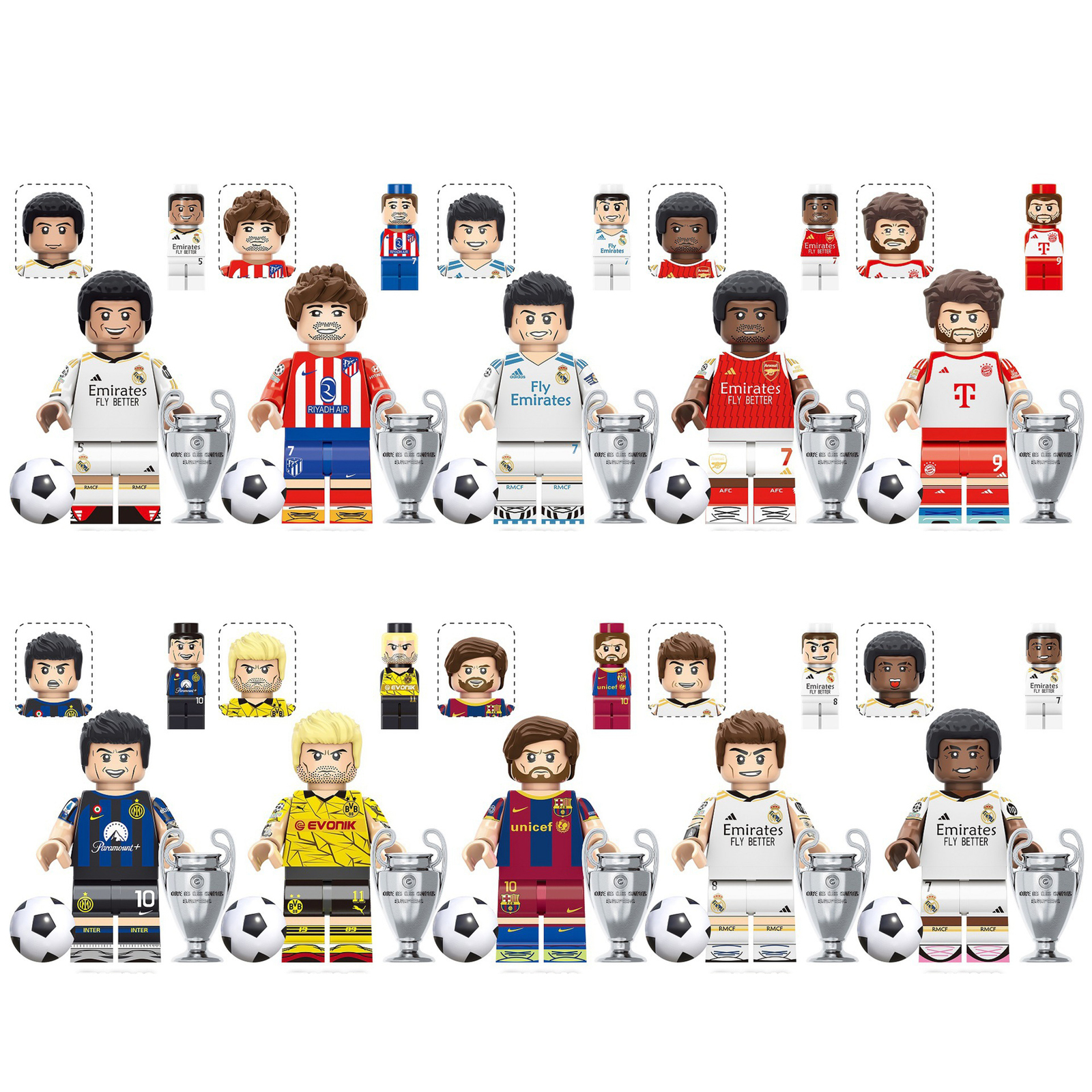 Football Star Bellingham Saka Vinicius Kroos Lautaro 9pcs Minifigures Bricks Toy
