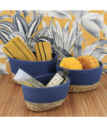 Elegant Navy Blue Cotton Storage Baskets Organizer Padang Bins Stackable... - £23.12 GBP