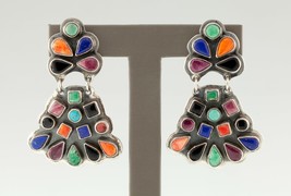 Spirit Winds Navajo Earrings W/ Colorful Gem Set in Sterling, Signed L. ... - $9,700.12 MXN